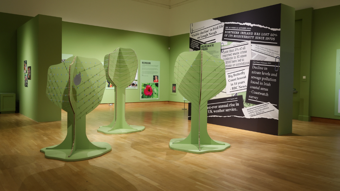 A picture of green feedback stations in the Wild Ireland exhibition