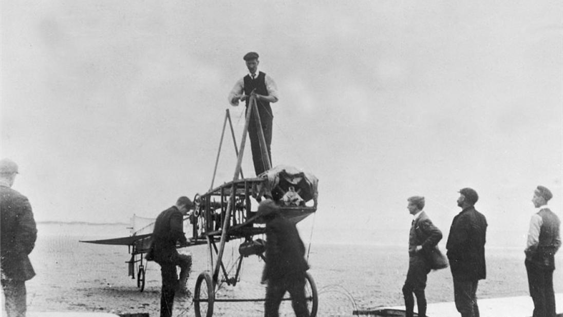 Harry supervising the assembling of his aircraft