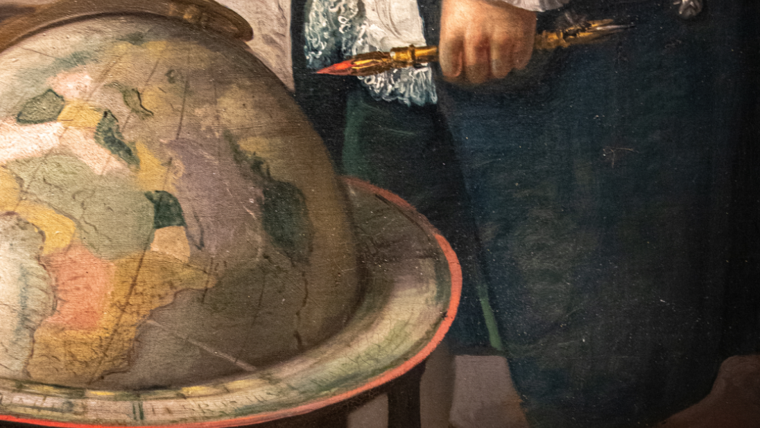 The Bateson Children Painting, close up of globe