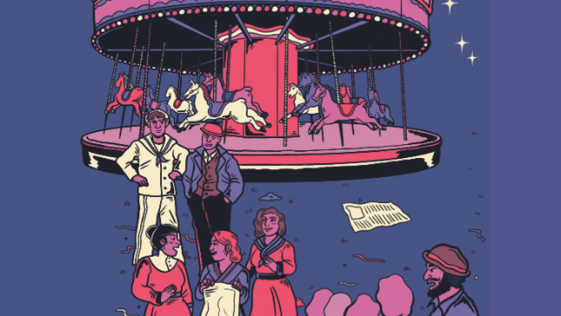 Fairground in America, colourful illustration by Fiona McDonnell