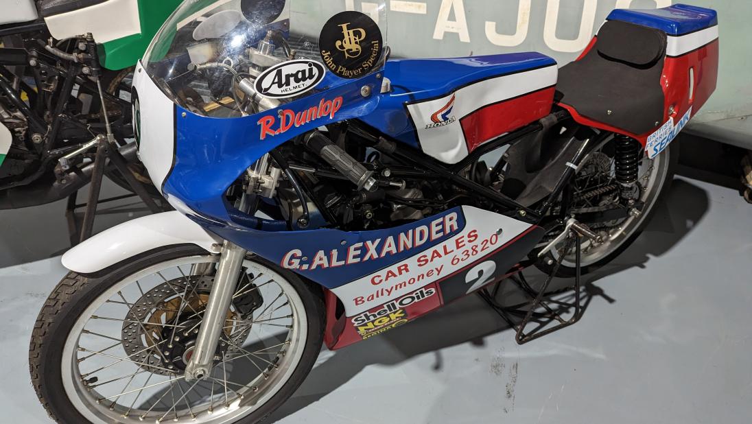 Blue and white motorbike
