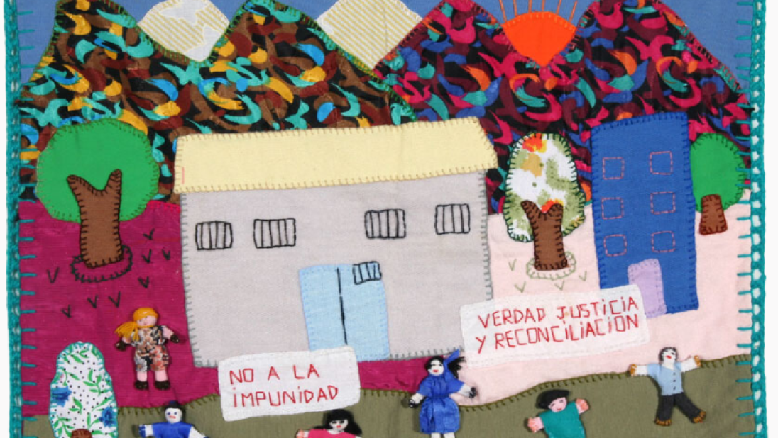 No a la impunidad / No to impunity, (1980s) arpillera anonymous, Chile 
