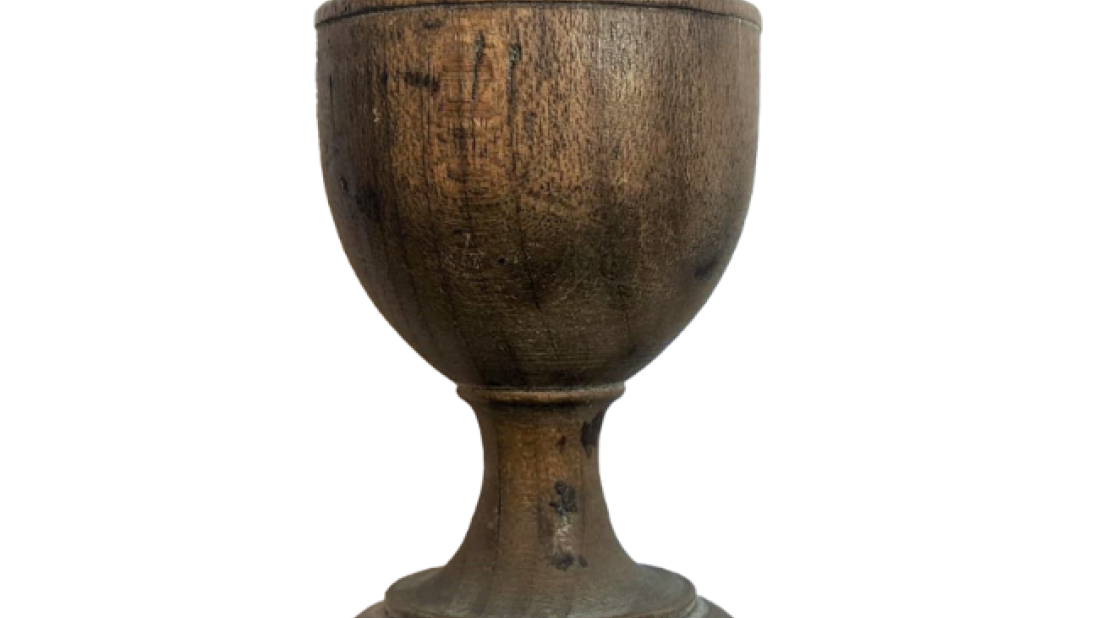 A wooden egg cup