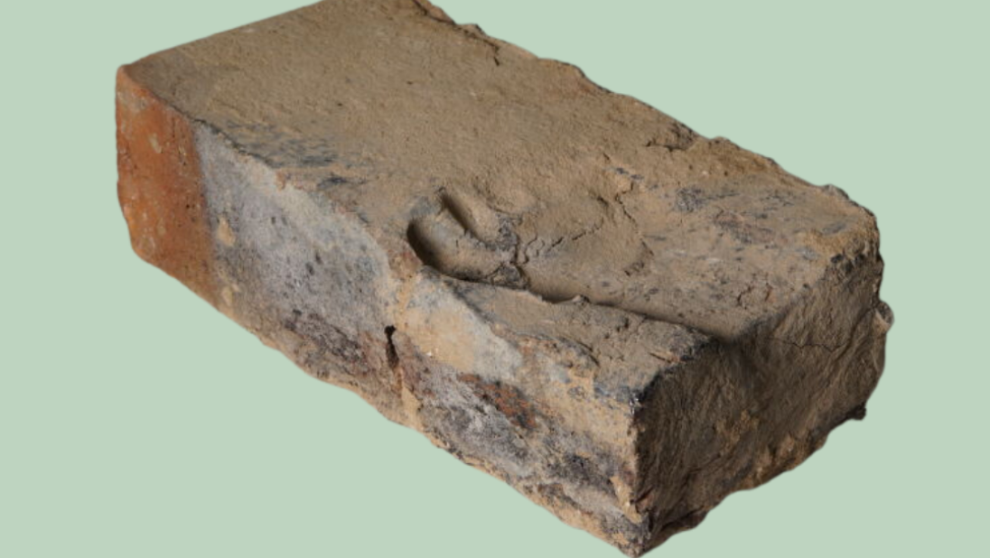 Childs footprint in a red brick