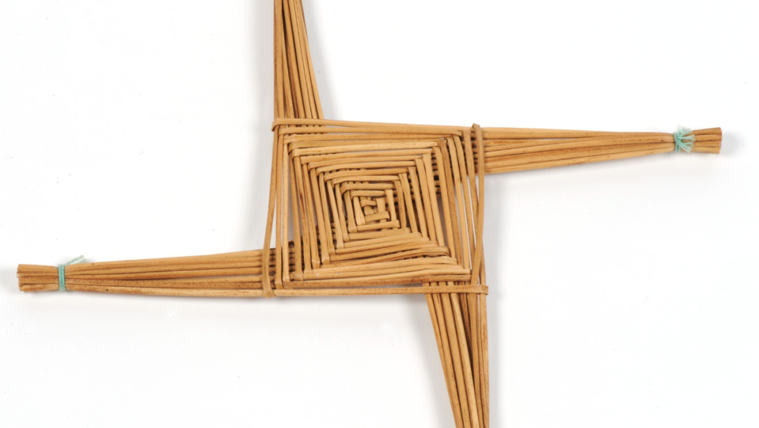 A Saint Brigid's Cross. The cross is a simple diamond shaped cross with four legs.