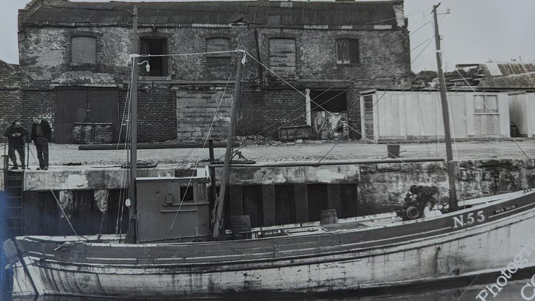 Black and white photograph of the Mary Joseph nickey boat