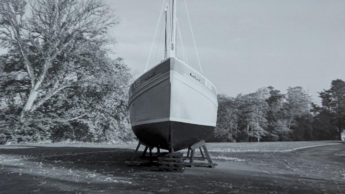 Black and white photograph of the Mary Joseph nickey boat