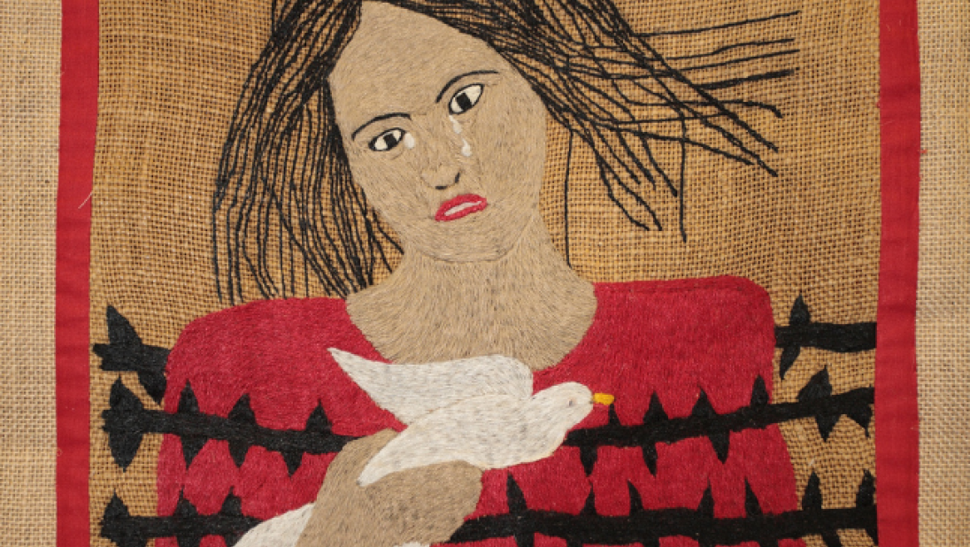 Mujer Paloma / Dove Woman, Peruvian arpillera, Olinda Gutiérrez, 1985. Photo: Martin Melaugh, © Conflict Textiles