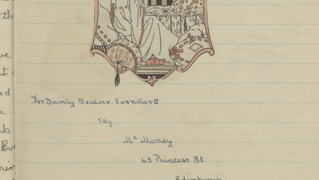 A page in a handmade magazine showing an advertisement for furniture.