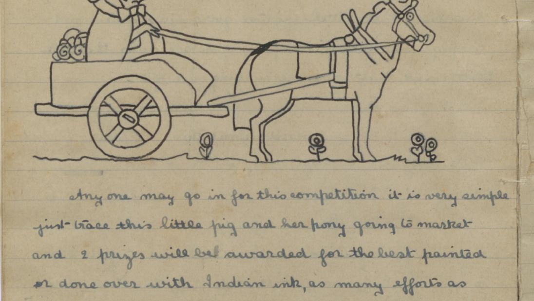 A page in a homemade magazine with a competition for colouring.