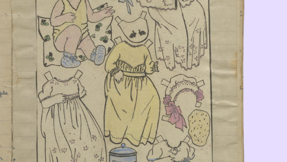 A page in a homemade magazine with a cut out activity.