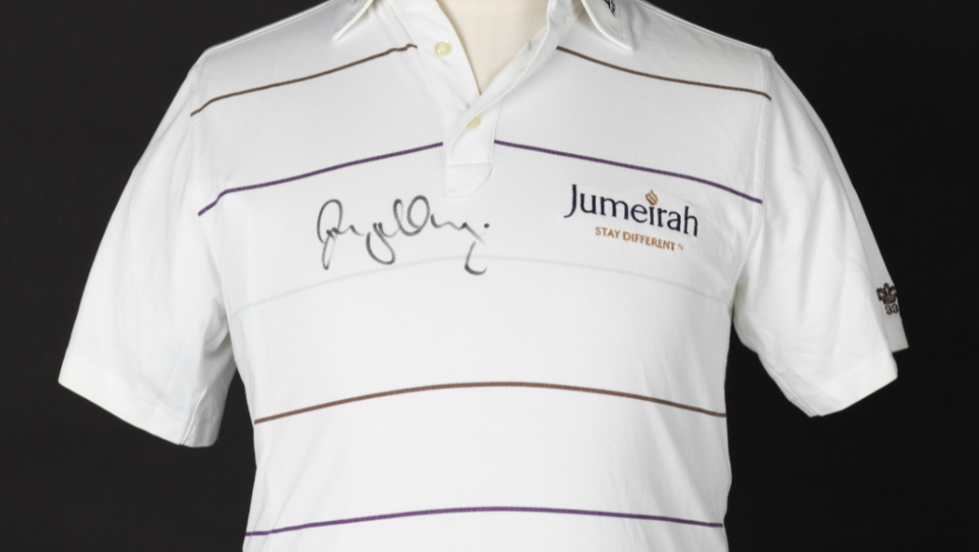 A signed golf tshirt worn by Rory McIlroy.