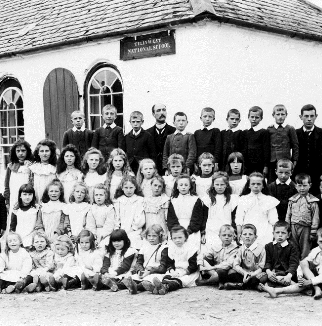 A black and white picture of a school group