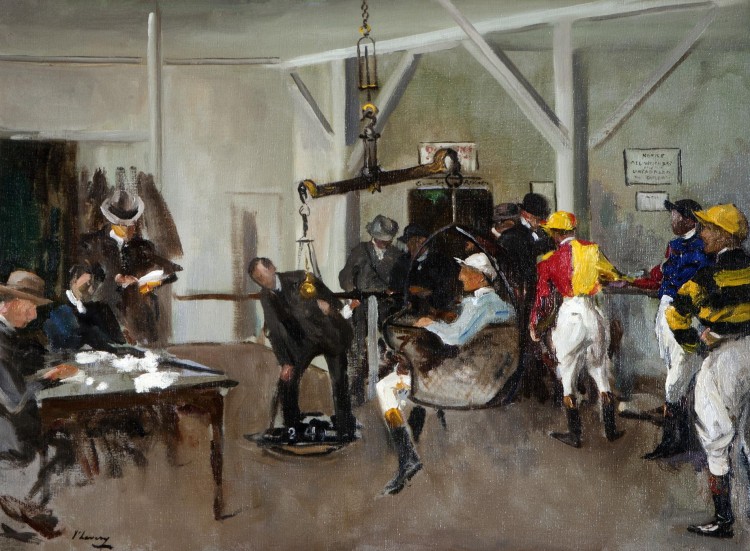The Weighing Room, Hurst Park (1924), Lavery