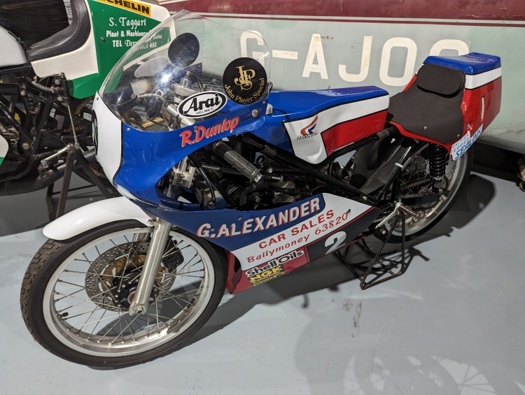 Blue and white motorbike
