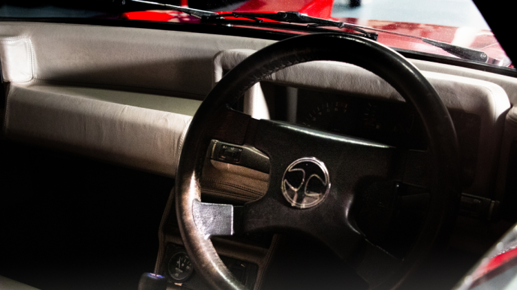 Close up of the Clan Clover drivers wheel 