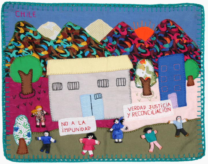 No a la impunidad / No to impunity, (1980s) arpillera anonymous, Chile 