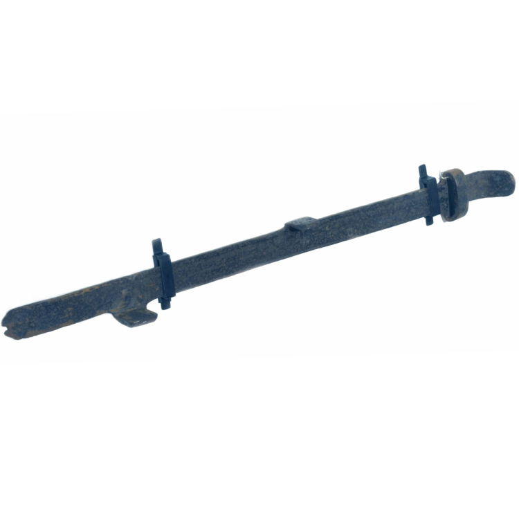 A long metal object that connects to a plough.