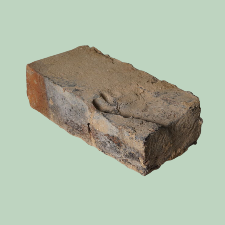 Childs footprint in a red brick