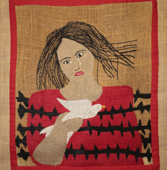 Mujer Paloma / Dove Woman, Peruvian arpillera, Olinda Gutiérrez, 1985. Photo: Martin Melaugh, © Conflict Textiles