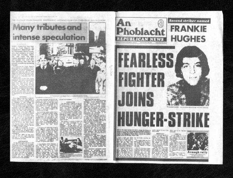 Black and white scan of newspaper about the 1981 hunger strikes