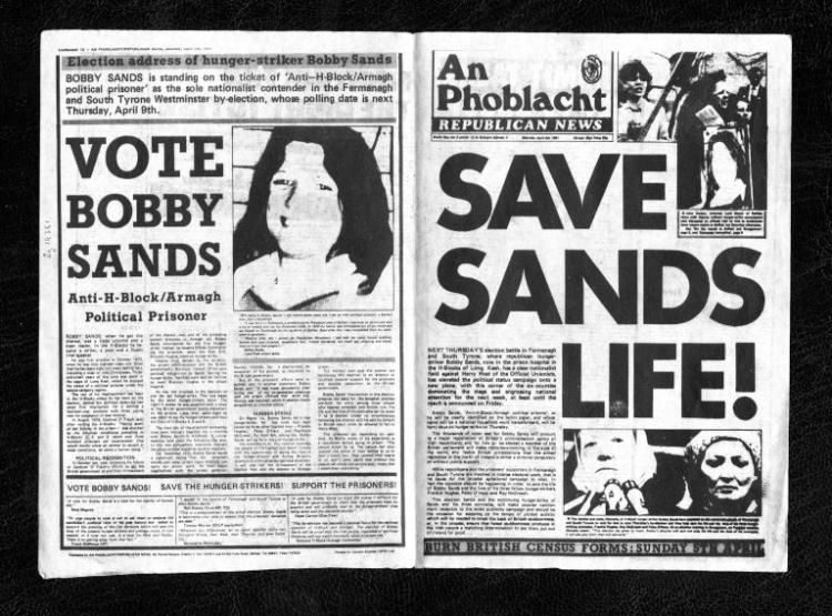 Black and white scan of newspaper about the 1981 hunger strikes