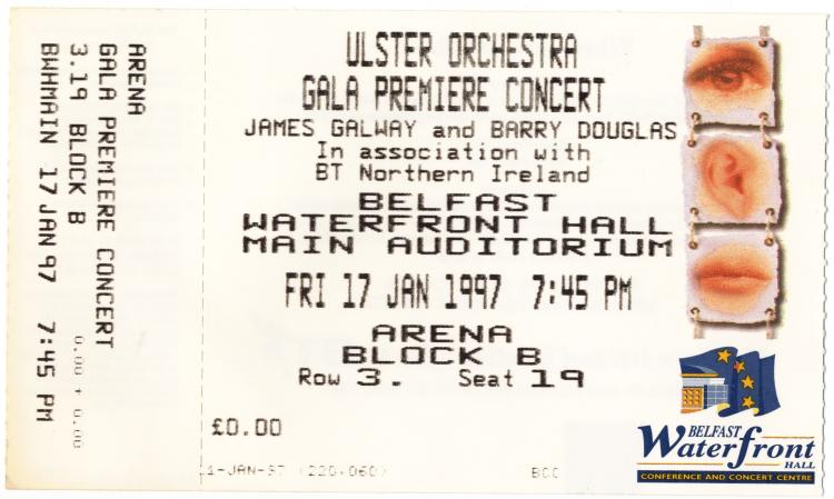 Ticket to The Waterfront Hall opening in 1997