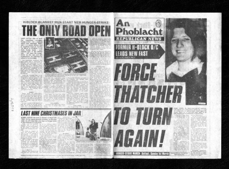 Black and white scan of newspaper about the 1981 hunger strikes