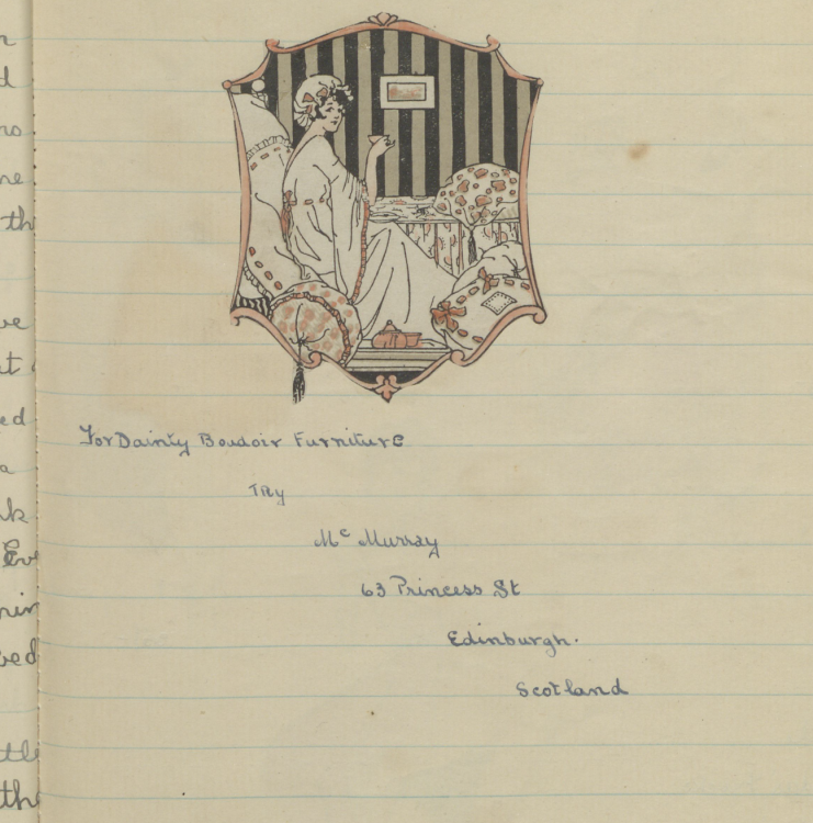 A page in a handmade magazine showing an advertisement for furniture.