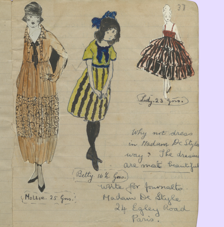 A page in a handmade magazine showing an advertisement for French clothing.