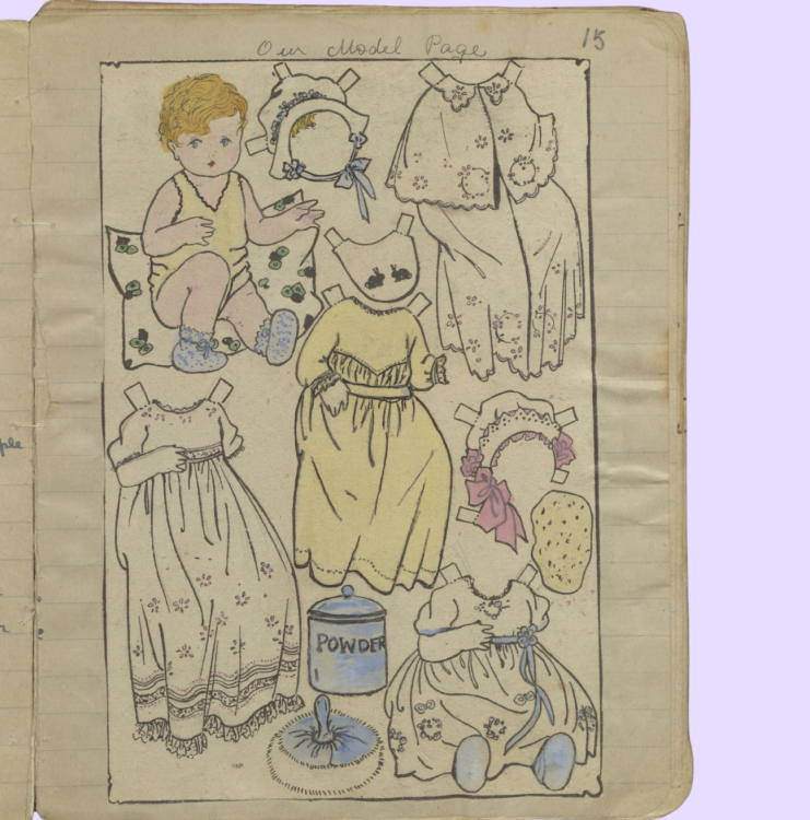 A page in a homemade magazine with a cut out activity.