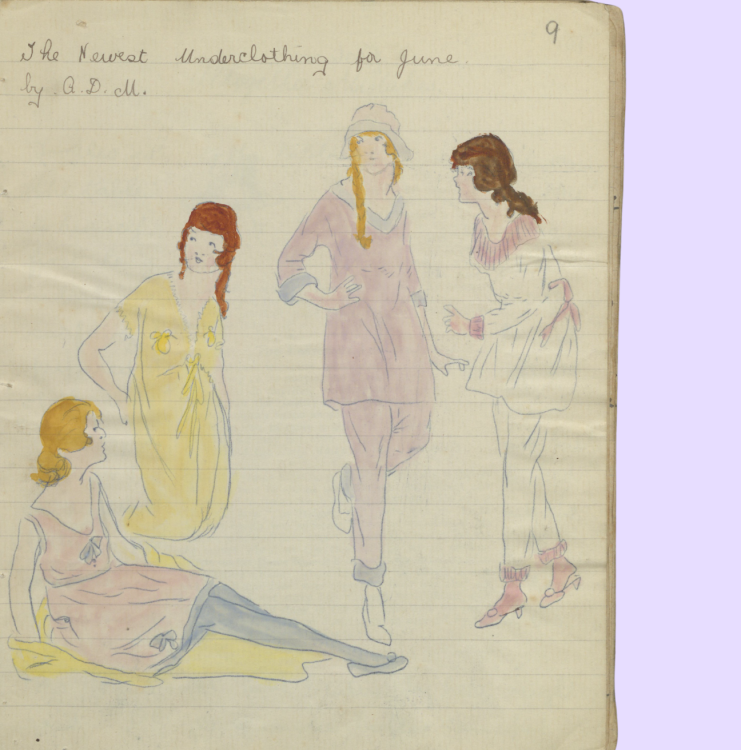 A page in a handmade magazine showing an advertisement for underclothing.