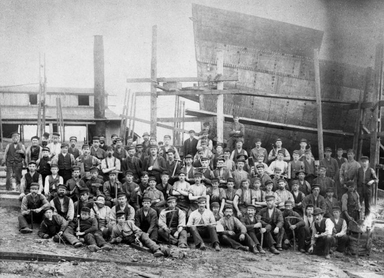 Carrickfergus Shipyard workforce 1885, black and white photograph