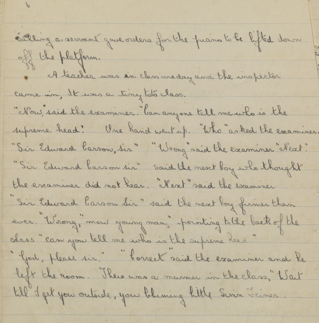 A handwritten story in a magazine reflecting political tensions of 1920.