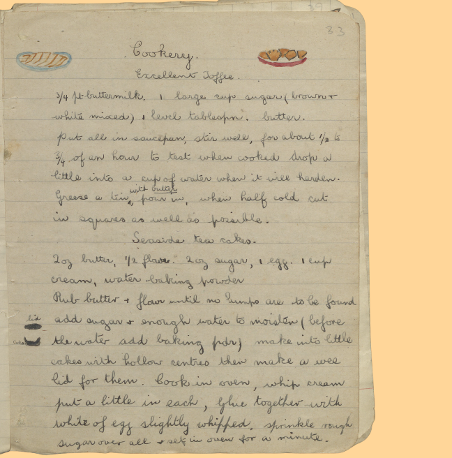 A recipe for toffee and tea cakes - see below for transcript. 